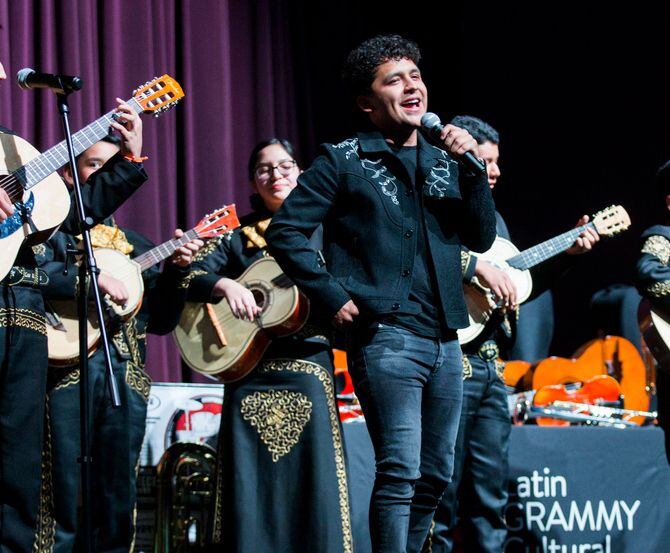 Singer and Latin Grammy winner Christian Nodal (center) performs with the W.E. Greiner...