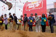 H-E-B, Joe V’s Smart Shop and local officials turn dirt during a groundbreaking ceremony for...