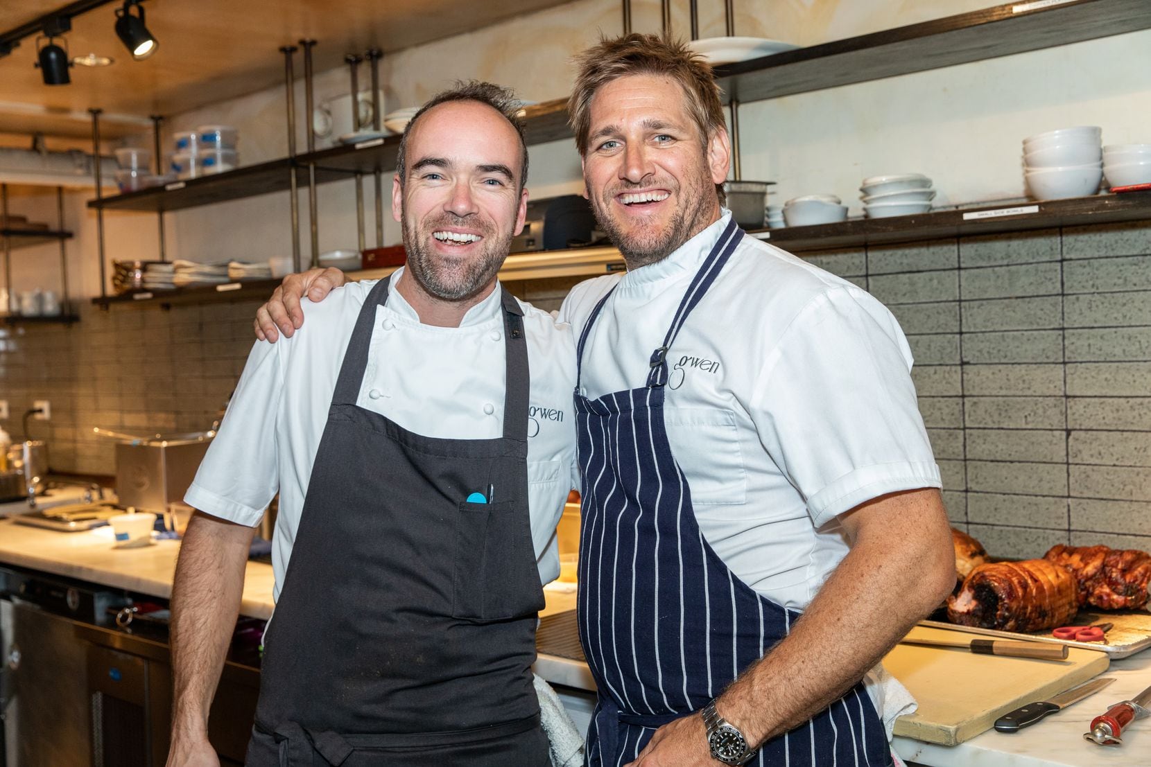 Chef Curtis Stone, right, and chef Toby Archibald in the kitchen at Gwen in Los Angeles last summer. 