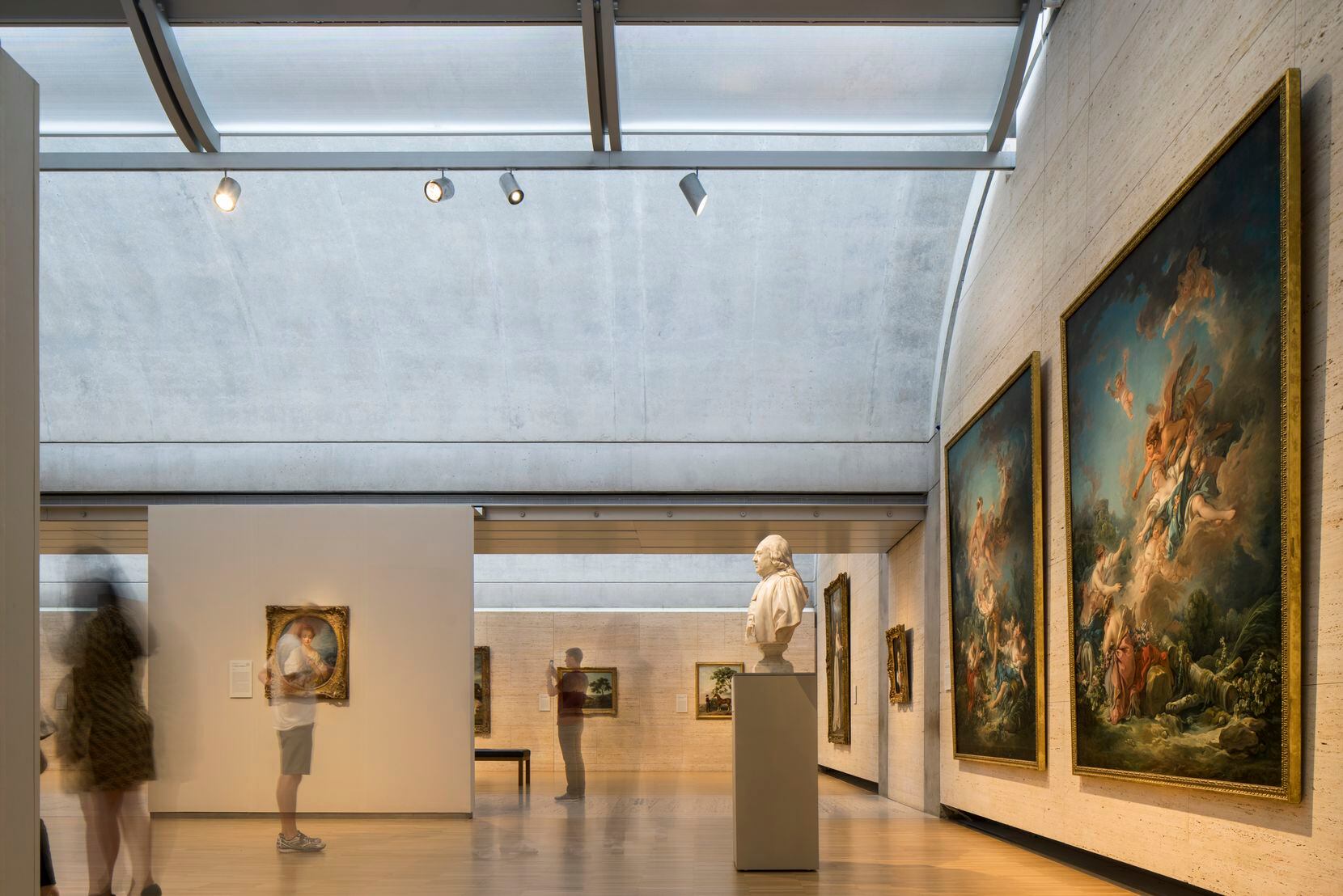 A shot of Fort Worth's Kimbell Art Museum with a timelapse shot of people moving throughout.