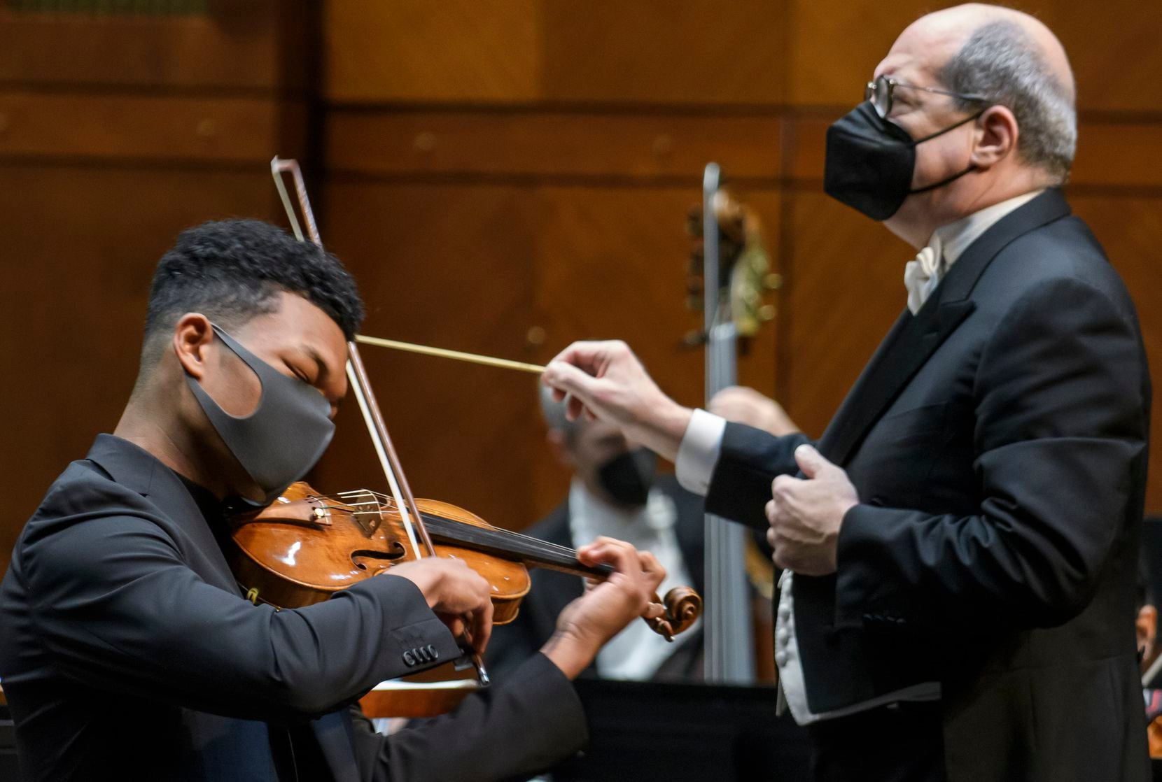 Violinist Randall Goosby performs Mozart's Violin Concerto No. 5 in A Major with Robert Spano conducting the Fort Worth Symphony on Jan. 14, 2022, at Bass Performance Hall in Fort Worth, Texas. 