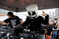DJ Svdden Death (left) and Marshmello, perform during a surprise pop up show on Friday,...
