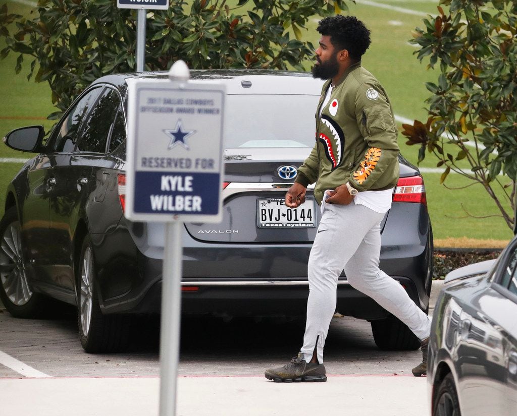 Dallas Cowboys running back Ezekiel Elliott arriving at the Star in Frisco for the first...
