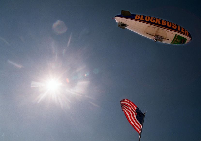 The Blockbuster blimp takes off from the Redbird Airport (now the Dallas Executive Airport)...