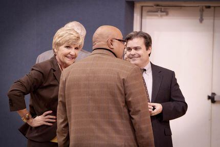 Brian Mayes (right) visits with Fort Worth Mayor Betsy Price and the Rev. Bruce Datcher...
