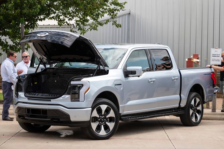 The new electric Ford F-150 Lightning truck was on display in Dallas in July.