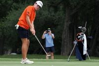 Frisco Wakeland’s Luke Colton putts on #18 to finish out round 2 of the UIL Boy’s High...