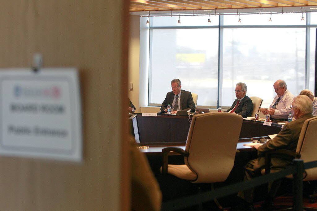 Members of the Dallas Police and Fire Pension Fund Board meet at their headquarters in Dallas. The Dallas Police and Fire Pension System filed a claim against CDK Realty Advisors this week, alleging the firm gave it "reckless and improper" advice and charged inflated fees. (2014 File Photo/Staff)