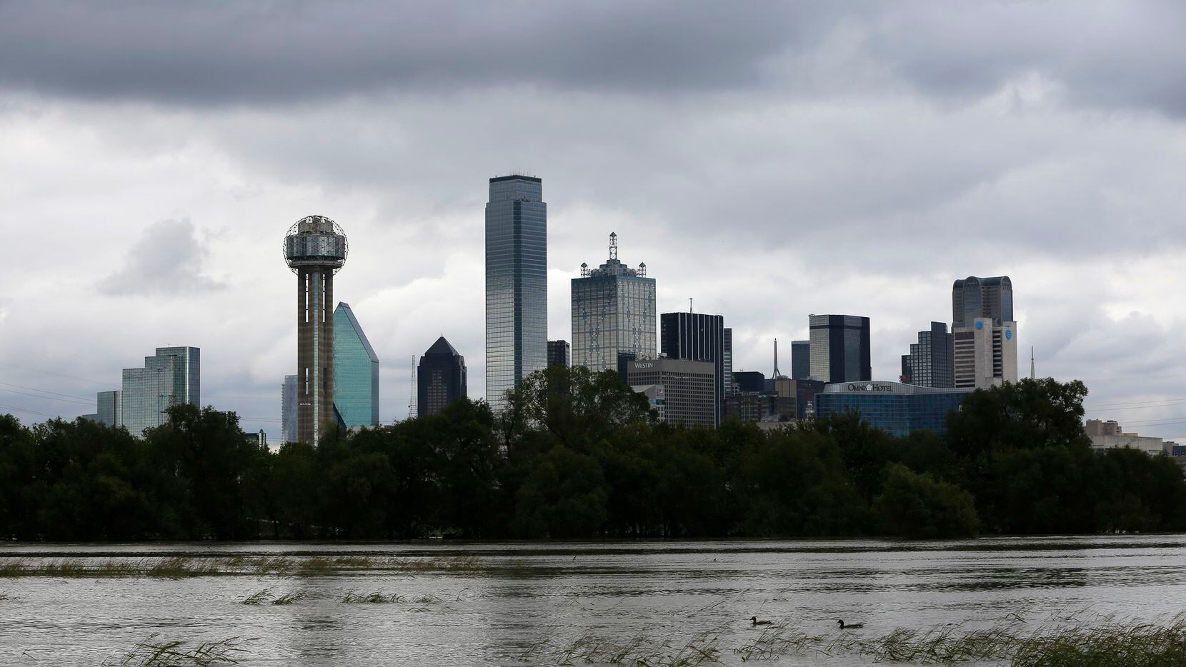 The rain-swollen Trinity River in Dallas on Oct. 25, 2018. Dallas received a record-breaking...