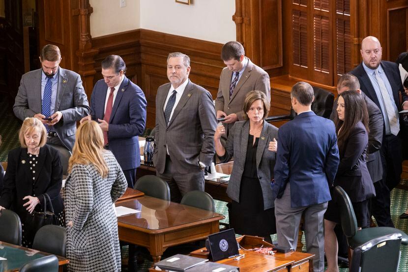 The House impeachment managers and their attorneys at the end of day 10 of Texas Attorney...