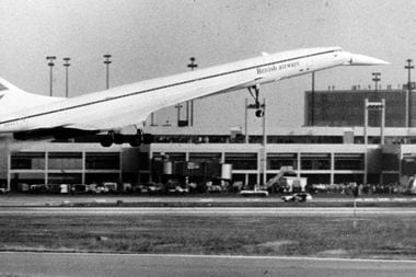 Shot January 12, 1979 - British Airways Concorde at Dallas Fort Worth Airport, marking the...