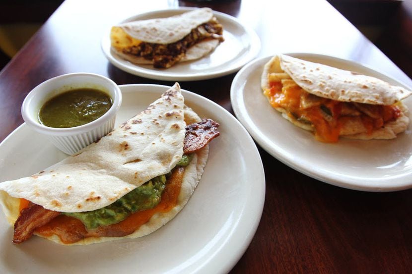 Taco Haven breakfast tacos in San Antonio featuring the Torres taco (front), Haven taco...