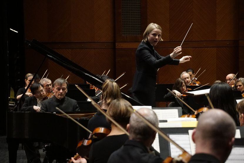 Guest Conductor Ruth Reinhardt directs the Fort Worth Symphony and pianist Stephen Hough at...