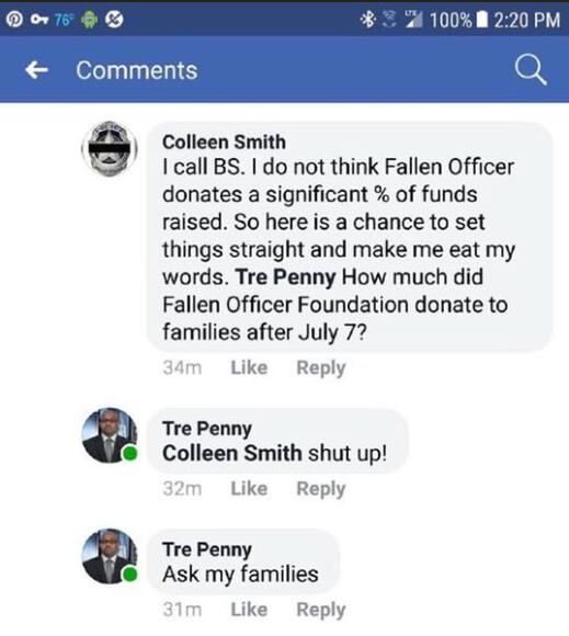 A screenshot of a Facebook conversation between Sgt. Demetrick Pennie and a Dallas officer's...