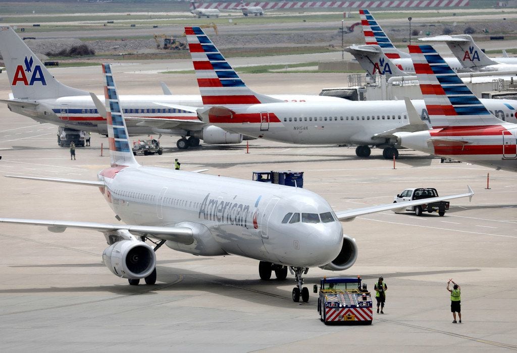 American Airlines aircraft on Friday, Aug. 25, 2017, at DFW International airport.  (Smiley N. Pool/The Dallas Morning News)
