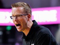 Sacramento State head coach Mark Campbell calls out a play against Northern Arizona during...