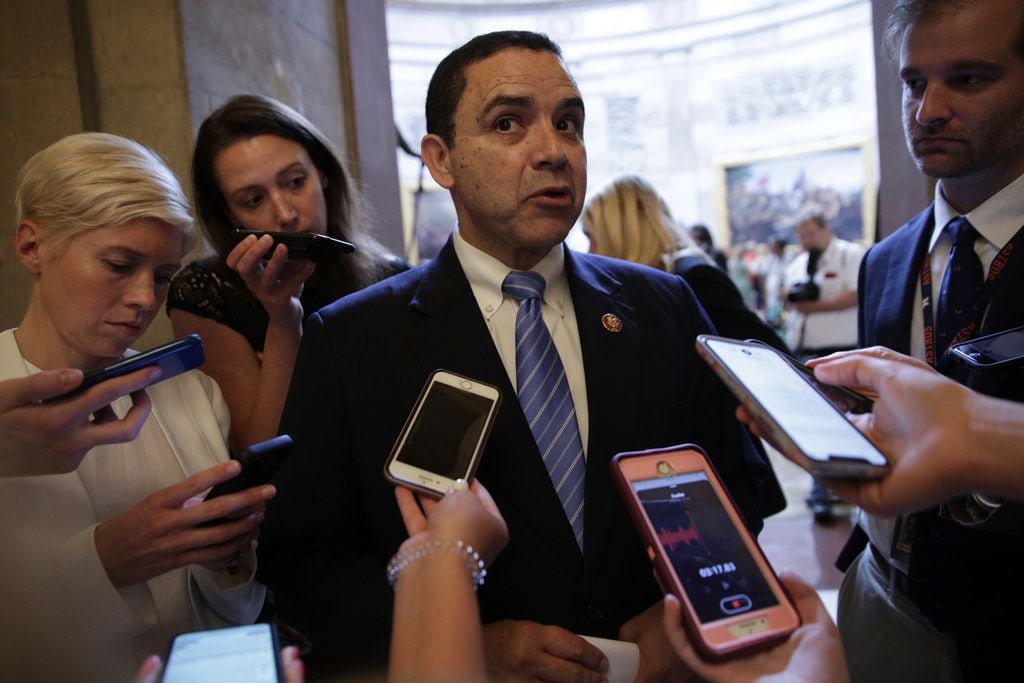 Rep. Henry Cuellar speaks with reporters on June 27, 2019 after the House has passed a Senate version of a $4.5 billion bill addressing the humanitarian crisis at the southern border.