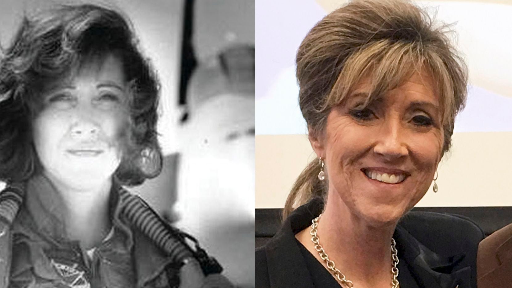 LEFT: Tammie Jo Shults as a Navy fighter pilot in the early 1990s. RIGHT:  Shults in a March...
