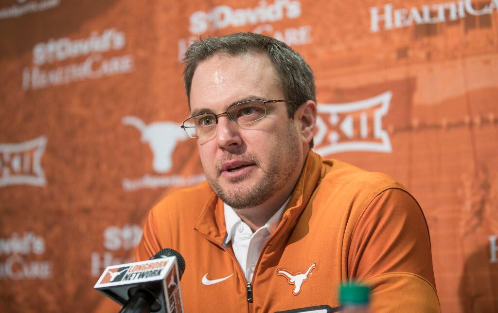 FILE - In this Jan. 5, 2017, file photo, Texas coach Tom Herman speaks during a news...