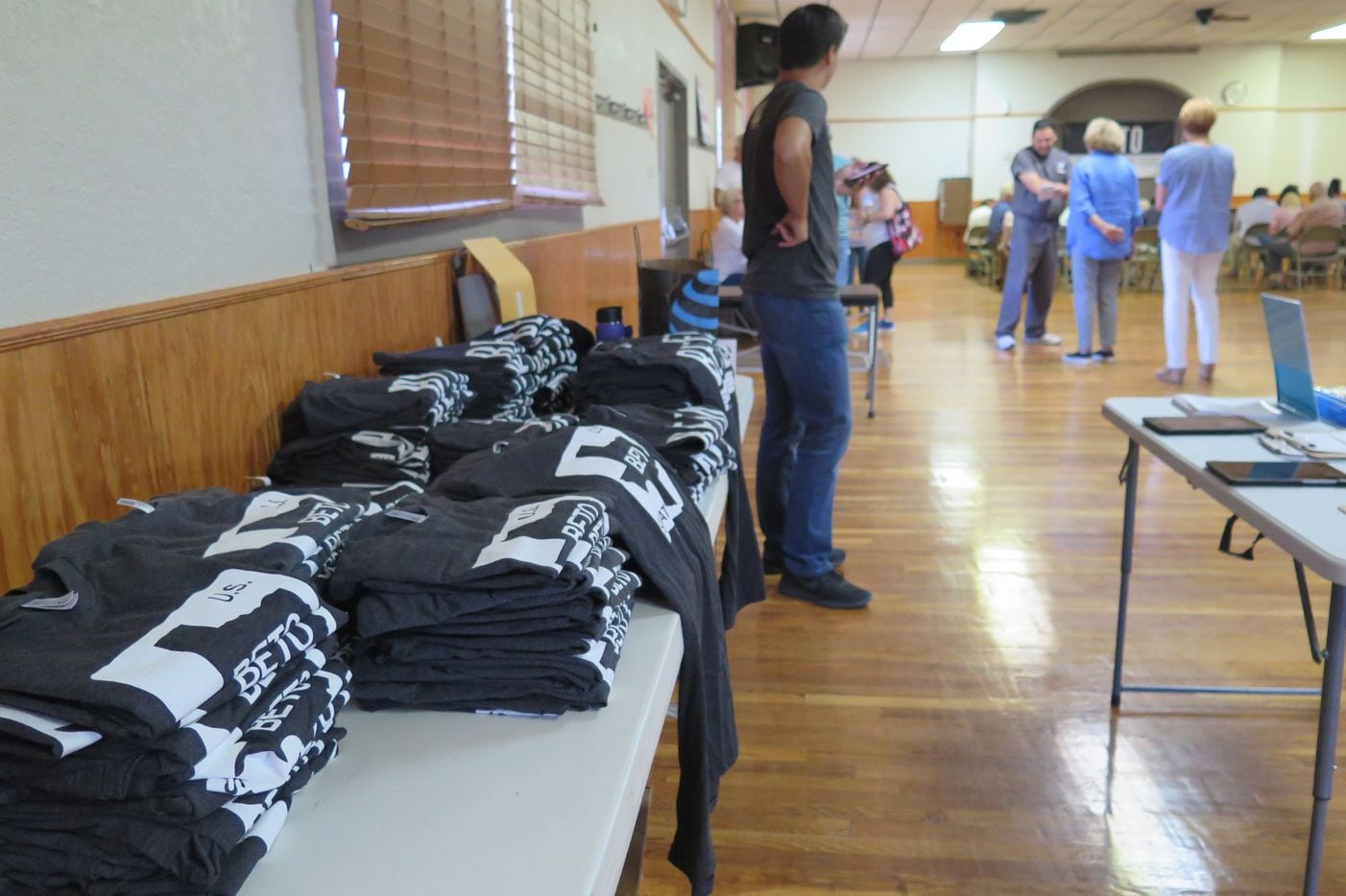 O'Rourke campaign workers brought more T-shirts to sell in Fort Stockton, Texas, at $25...