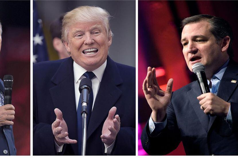 John Kasich, Donald Trump y Ted Cruz, aspirantes a la candidatura presidencial republicana....