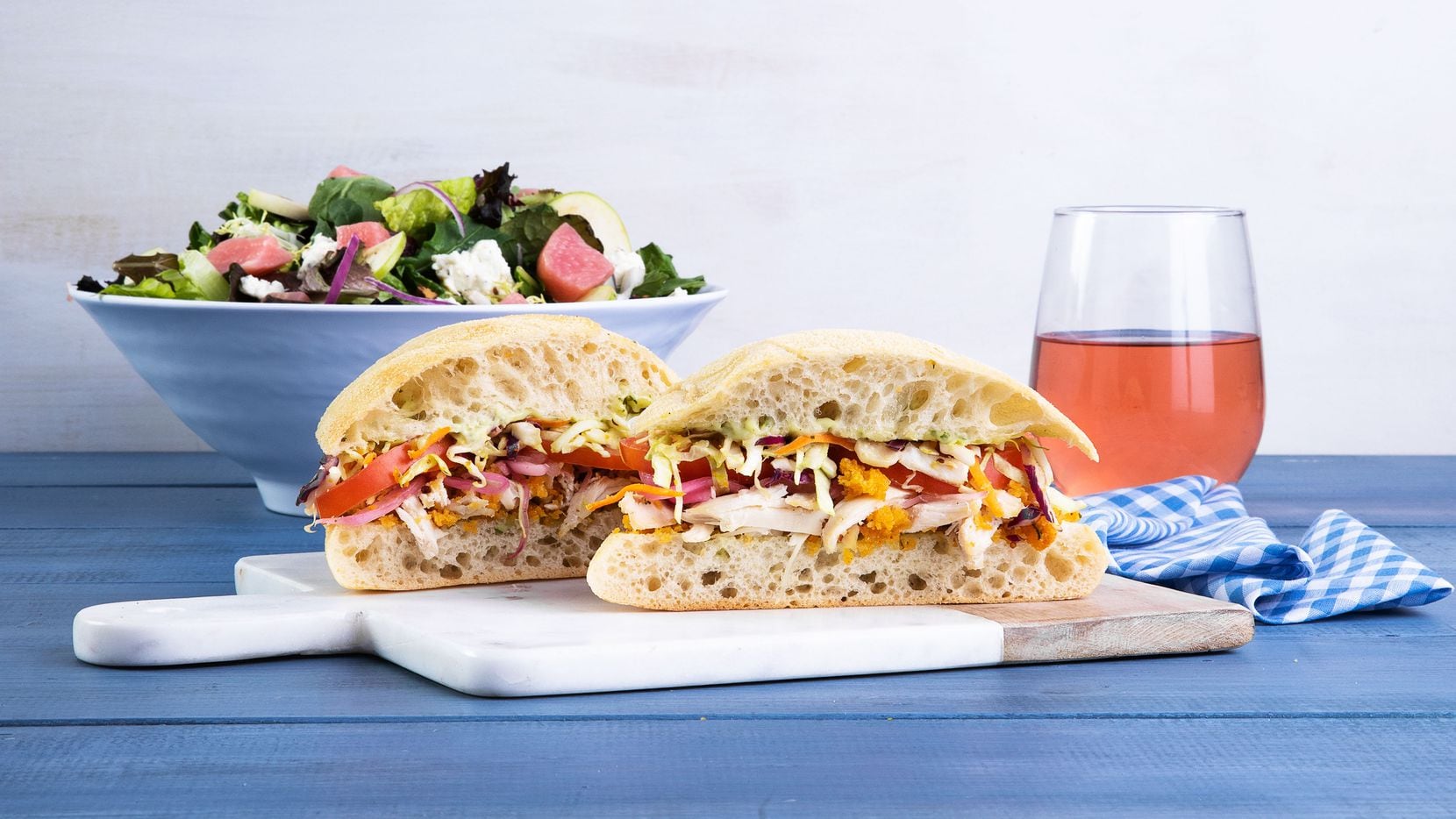 Mendocino Farms' 'not so fried' chicken sandwich is available in half, with a side, for...