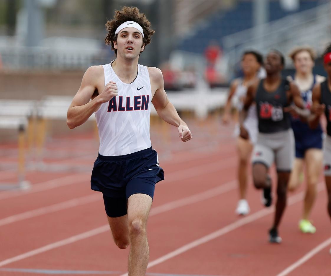 Allen High School’s Matthew Jordan, 17, had the best time in the boys 800 during the Jesuit-Sheaner Relays held at Jesuit College Preparatory School in Dallas on Saturday, March 27, 2021.  (Stewart F. House/Special Contributor)