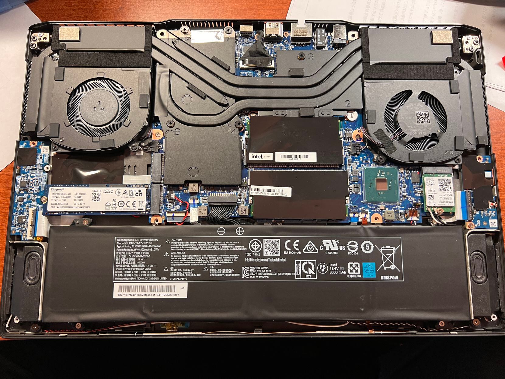 Here's the inside of the Geekom BookFun 11. Note the extra SSD slot under the fan on the...