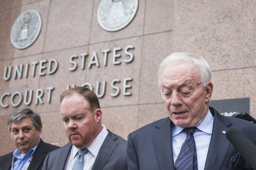  Dallas Cowboys owner Jerry Jones departs the Earle Cabell Federal Building and Courthouse...