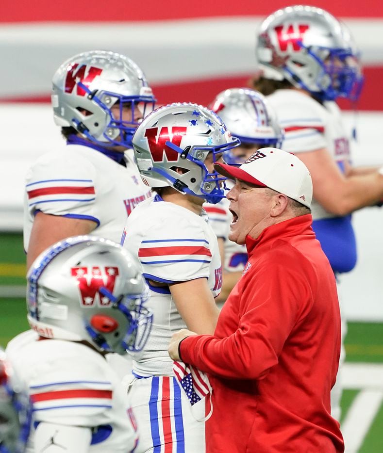 Austin Westlake head coach Todd Dodge watches his team warm up before the Class 6A Division I state football championship game against Southlake Carroll at AT&T Stadium on Saturday, Jan. 16, 2021, in Arlington, Texas. (Smiley N. Pool/The Dallas Morning News)