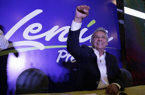 Lenin Moreno, candidato presidencial de Alianza País, ganó la primera vuelta electoral en...