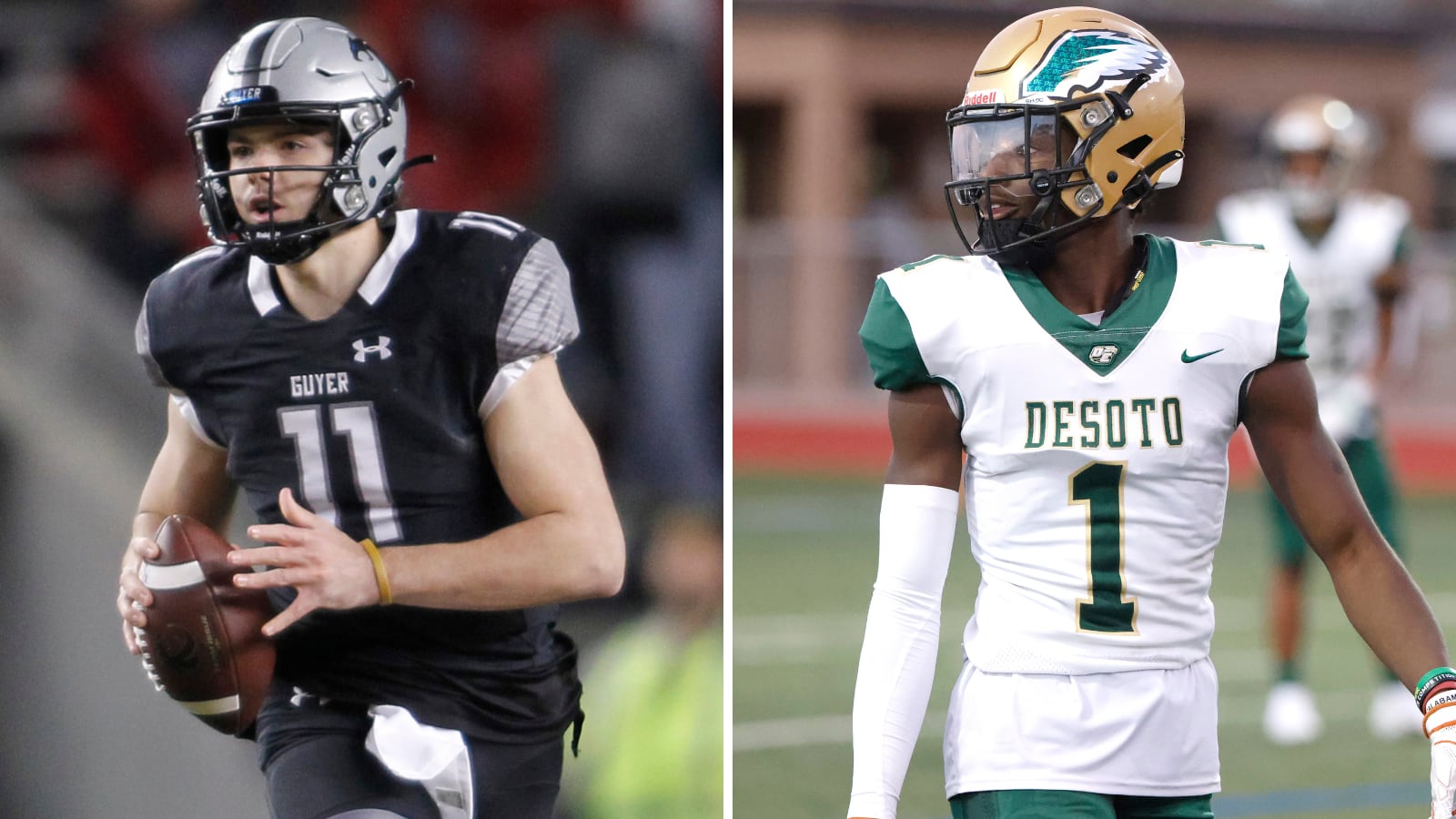 Denton Guyer QB Jackson Arnold (left) and DeSoto WR Johntay Cook II (right) are both on Dave...