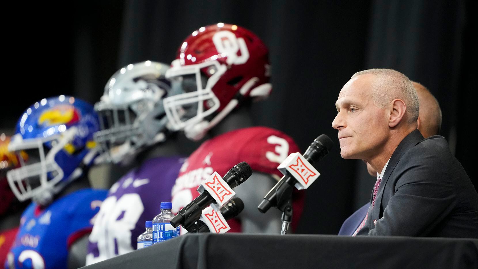 Incoming Big 12 commissioner Brett Yormark  speaks with press during the Big 12 Conference...