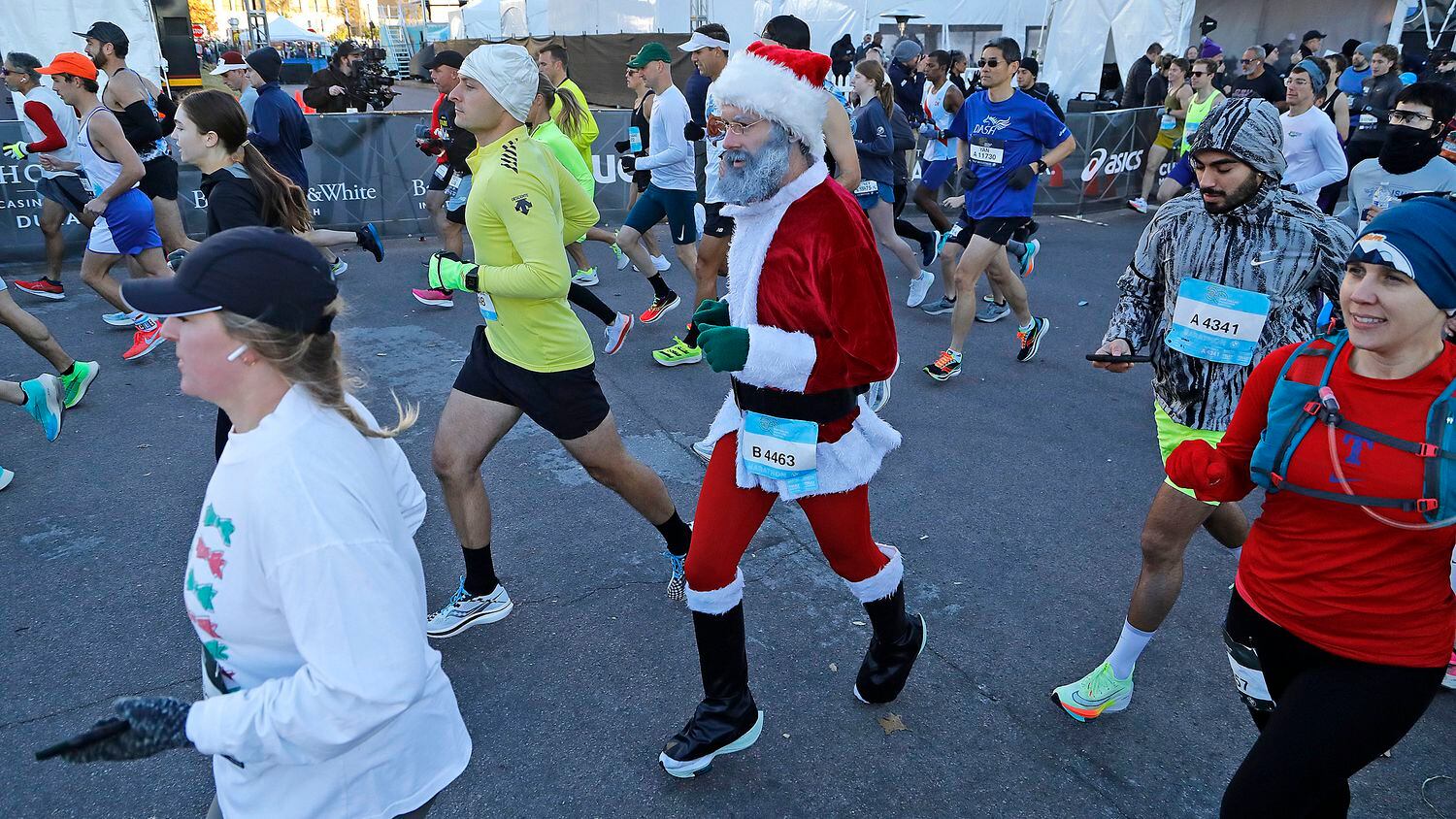 You might see a runner dressed like Santa Claus during the BMW Dallas Marathon Festival on...