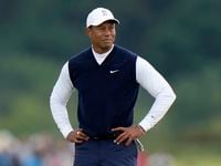 Tiger Woods of the US on the 11th hole during the first round of the British Open golf...