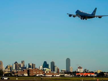 Air Force One departs Dallas Love Field Airport after President Donald Trump participated in...