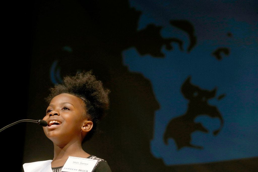 Fourth grader, Skye Dakota Turner speaks gives her speech in the 26th Annual Gardere MLK Jr....