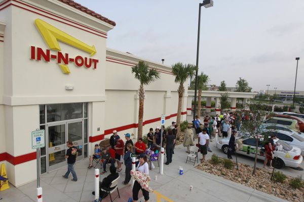 About 80 people line up for the opening of the In-N-Out on Stacy Road in Allen.