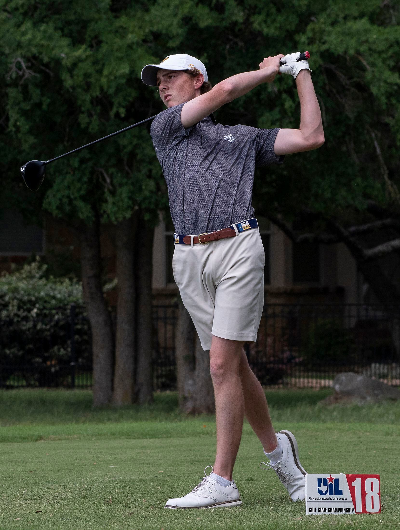 Highland Park, Will Blankenship, tees off the no. 18 hole during the first round of UIL...