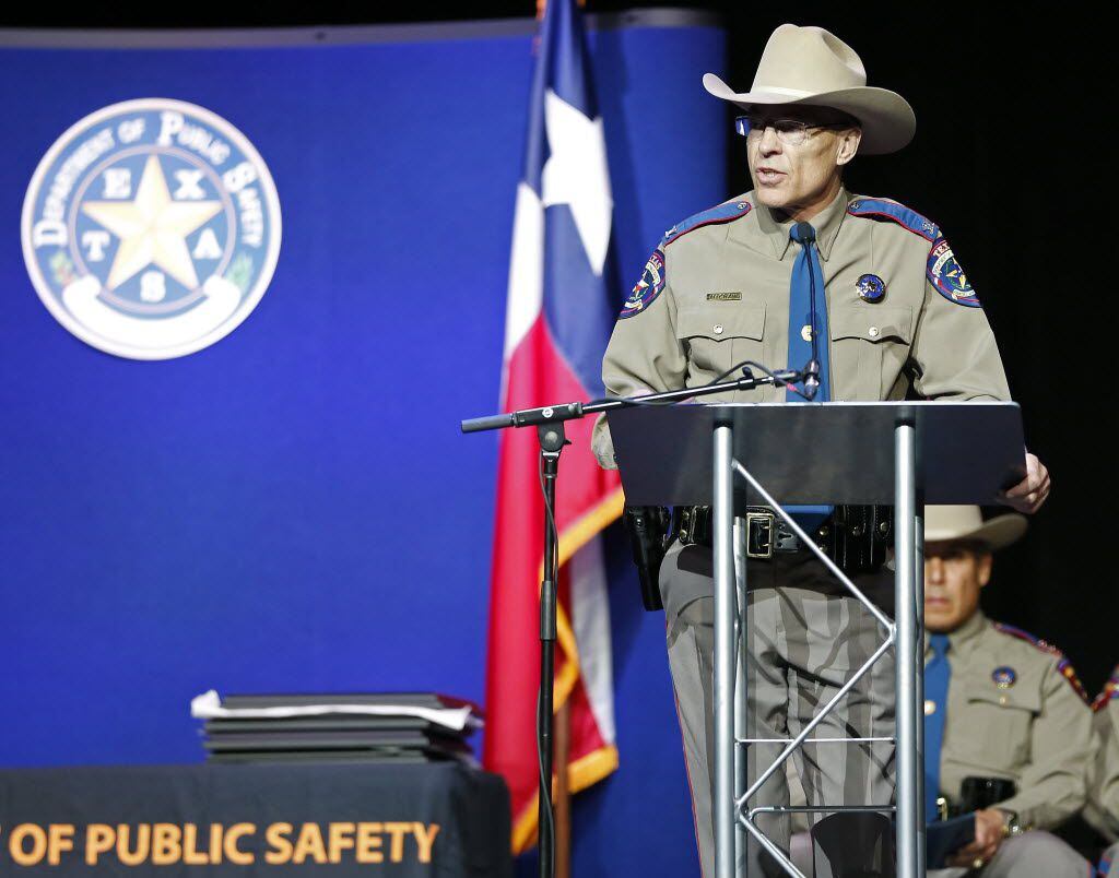 Texas Department of Public Safety Director Steven McCraw speaks during the 155th trooper...