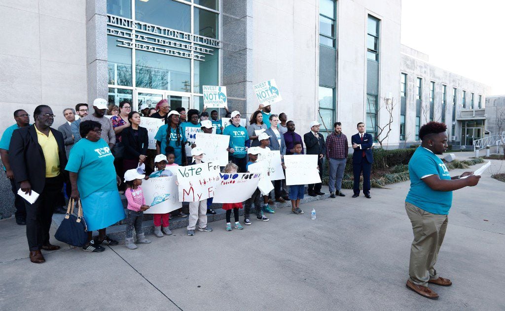 Dajaun Johnson, a senior at Townview Magnet Center, speaks out against suspensions for DISD...