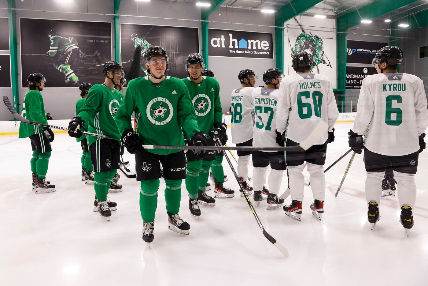 Prospects prepare to start a drill during the Stars’ annual development camp Group A and B...