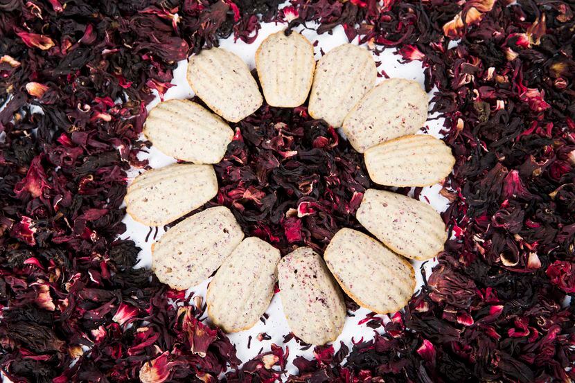Hibiscus Flower Madeleines with dried hibiscus flowers as photographed on Thursday, March 5,...