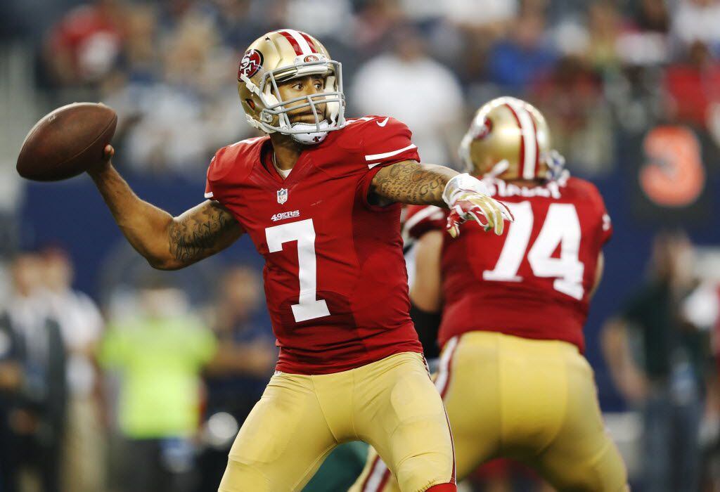 San Francisco 49ers quarterback Colin Kaepernick (7) attempts a pass during the second half...