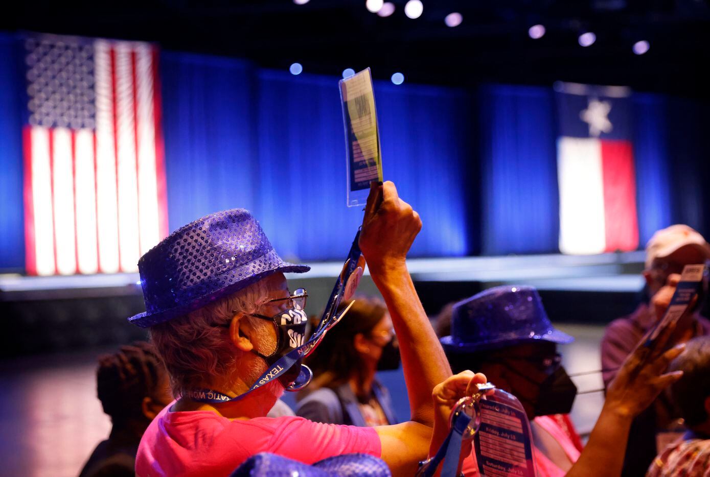 Delegates in District 2 vote during the second round of voting for Texas Democratic Party...