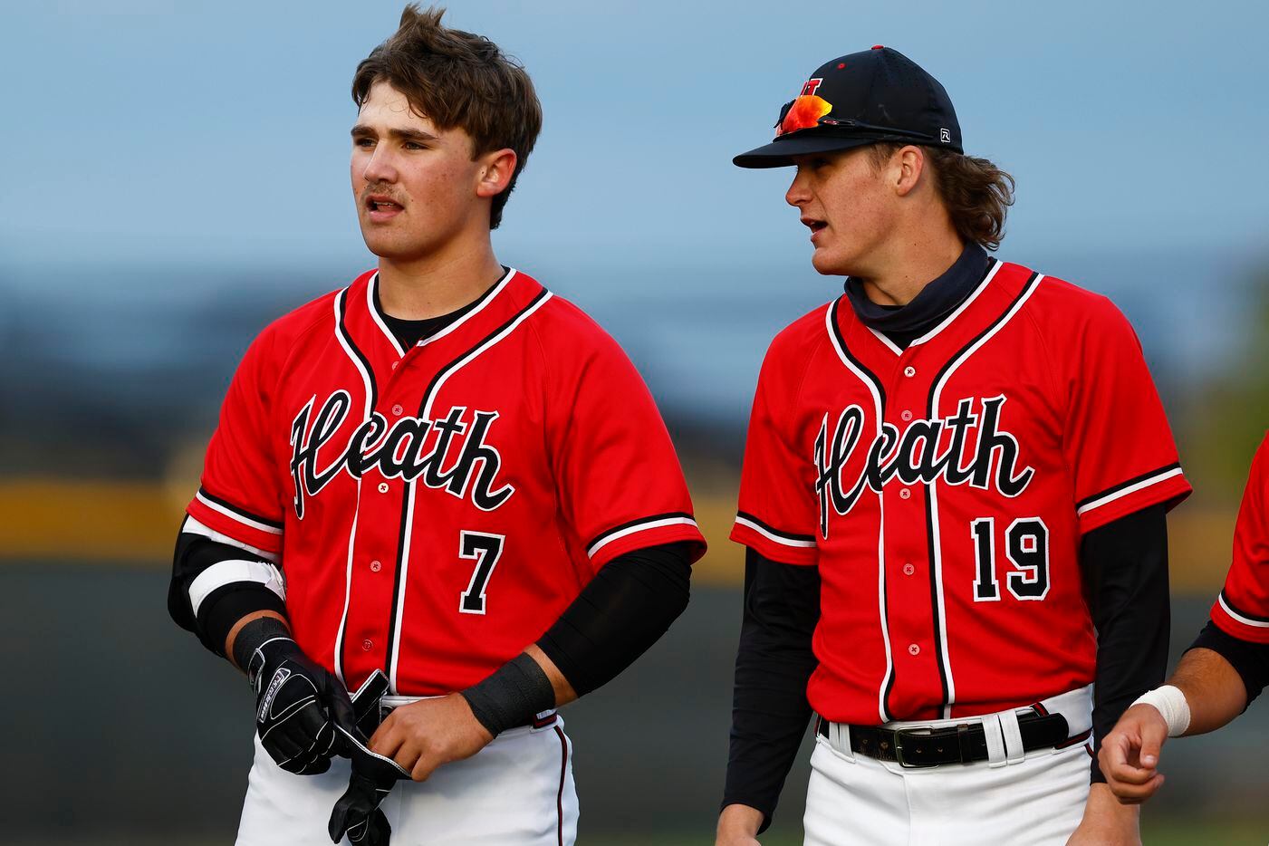 Rockwall-Heath Caleb Hoover (7) and Jonny Lowe (19) look on during player introductions...