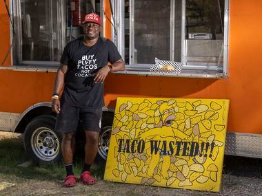 Taco Wasted owner Vincent Meeks poses outside his Taco Wasted food trailer in Royse City.