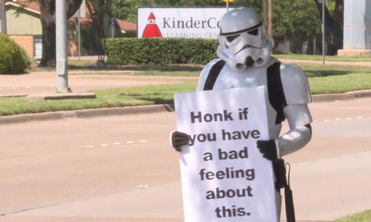 Rob Johnson of Richardson, shown in a video screenshot, is dressing up as a Star Wars...