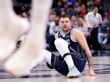 Dallas Mavericks guard Luka Doncic (77) looks for a call on the Toronto Raptors during the...