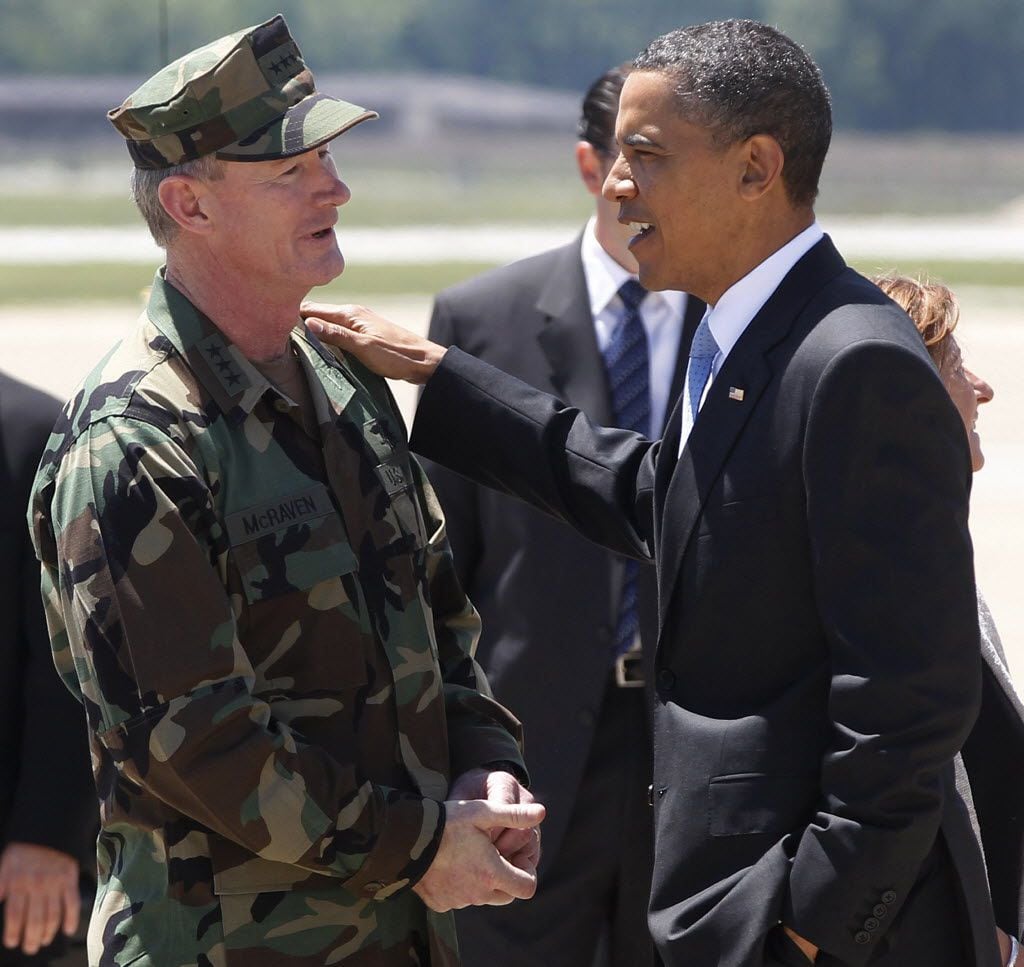 President Barack Obama spoke with Navy Vice Admiral William McRaven, commander of Joint Special Operations Command, at Fort Campbell, Ky., in May 2011, just days after McRaven led operational control of Navy SEAL Team Six's successful mission to get Osama bin Laden.